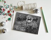 2014 Limited Edition Christmas Card - Retro Merry Christmas Card - Christmas Chalkboard Card - Illustration by Valerie McKeehan