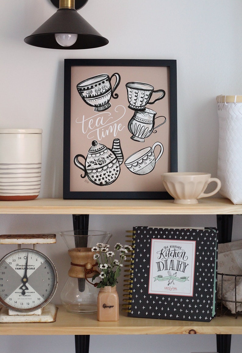 Tea Time Print Kitchen Wall Art Hand-Drawn Tea Cup Decor | Etsy