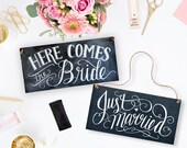 Here Comes The Bride Sign - Double Sided - Just Married Sign - Wedding Chalkboard - Wedding Ceremony Sign - Chalkboard Sign