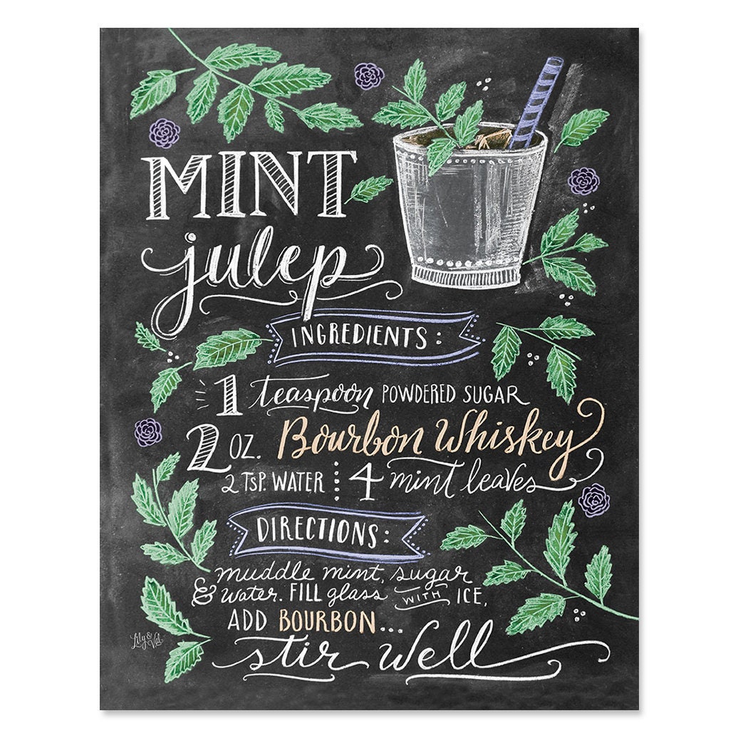 Mint Julep Print Chalk Art Recipe Print Cocktail