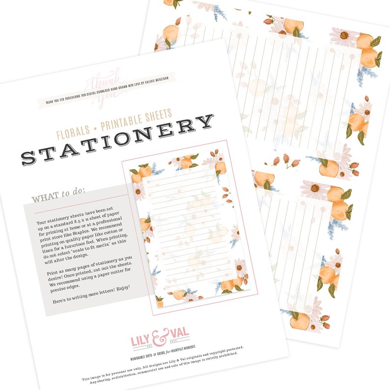 Clementine Stationery Sheet Download Instant Digital Etsy