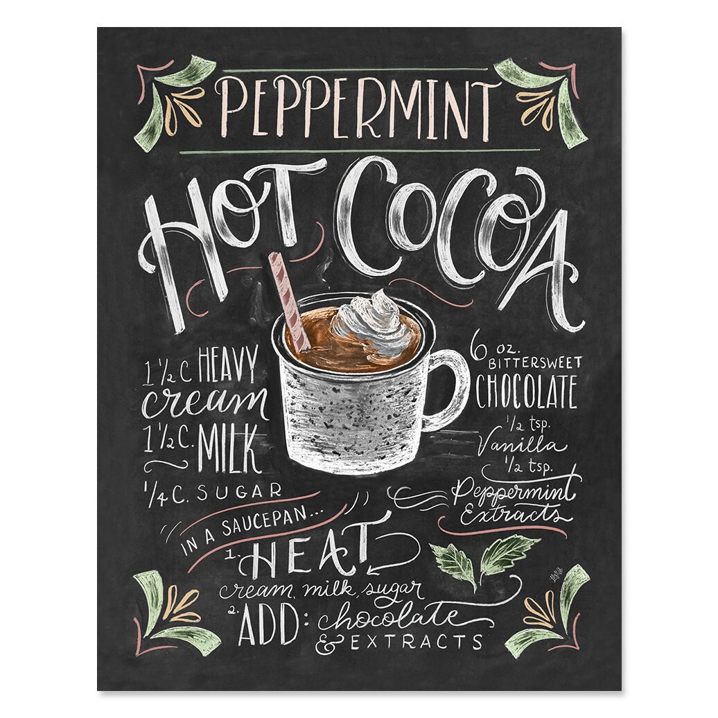 Peppermint Hot Cocoa Print Chalk Art Chalkboard Christmas | Etsy
