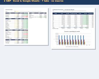 UK Household Budget Planner Spreadsheet, Excel & Google Sheets, Monthly Budget, Expense Tracker, Savings Goals, Debt Payoff, GBP