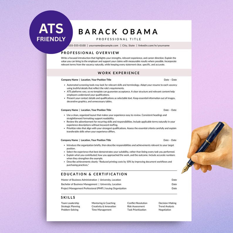ATS Resume Template Canva, ATS Friendly CV, Minimalist Resume, Simple ...