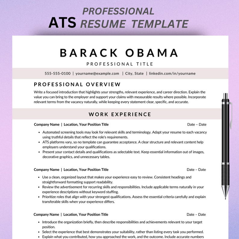 ATS Resume Template Canva, ATS Friendly CV, Minimalist Resume, Simple ...