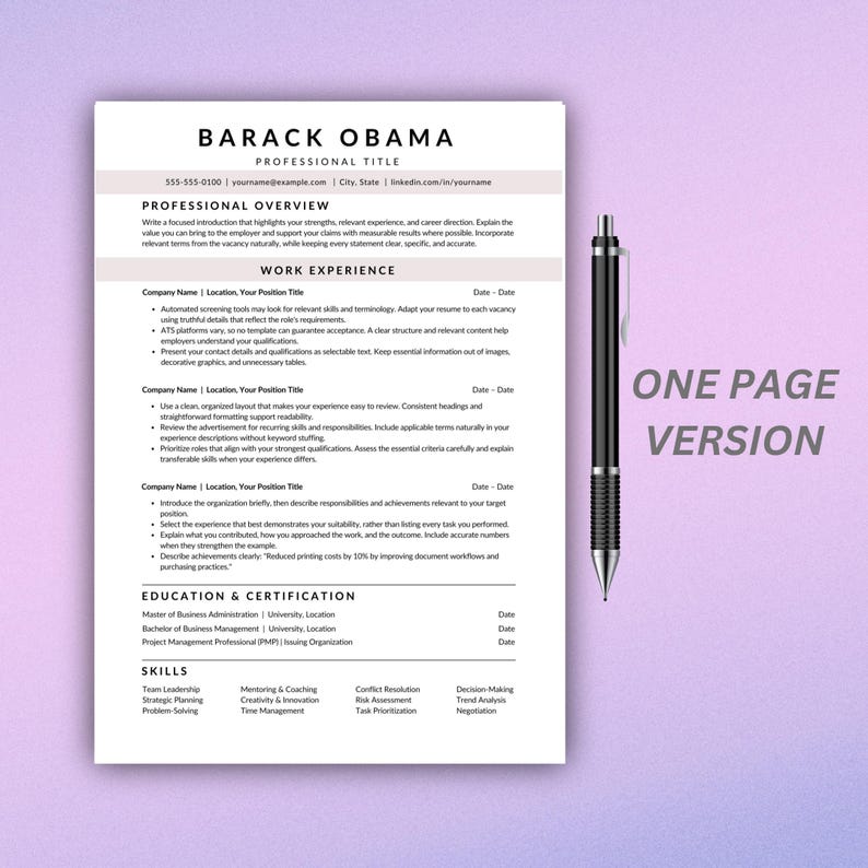 ATS Resume Template Canva, ATS Friendly CV, Minimalist Resume, Simple ...