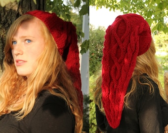 Gorro de punto trenzado rojo inspirado en Link de la leyenda de Zelda del Templo del Fuego