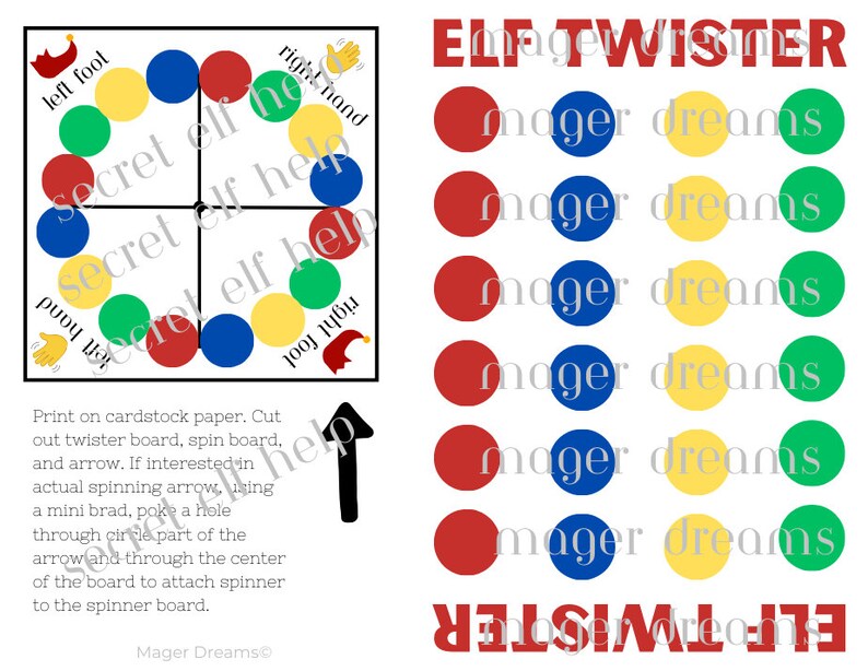 Printable Elf Twister Game, Holiday Family Fun (digital Download) - Etsy
