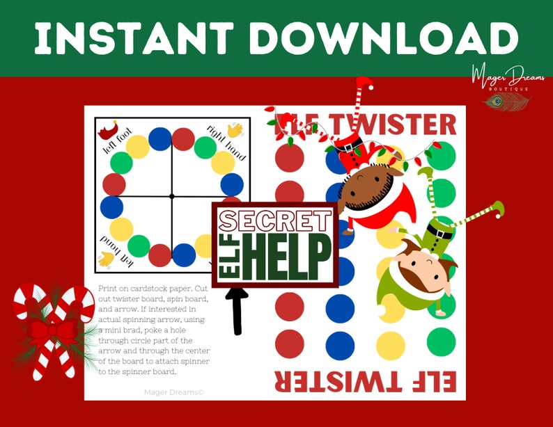 Printable Elf Twister Game, Holiday Family Fun (digital Download) - Etsy