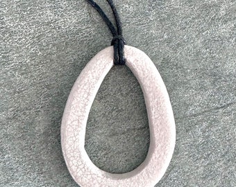 Pendant Necklace - Raku Fired, white crackle glaze