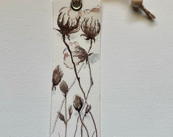 Bookmark, Handmade, Watercolor, Laminated with Grommet, Wood Bead and Twine