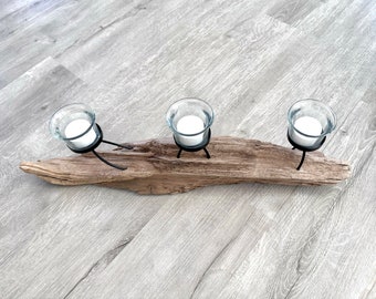 Driftwood Candle Holder, Remote Controlled Tea Light Candles Included