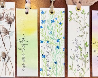 Bookmark, Handmade, Watercolor, Laminated with Grommet, Wood Bead and Twine/Ribbon