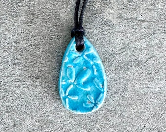 Pendant Necklace - Raku Fired, Turquoise Glaze, small teardrop