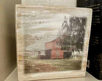 Red Barn, Photo on Painted Wood, Home Decor,