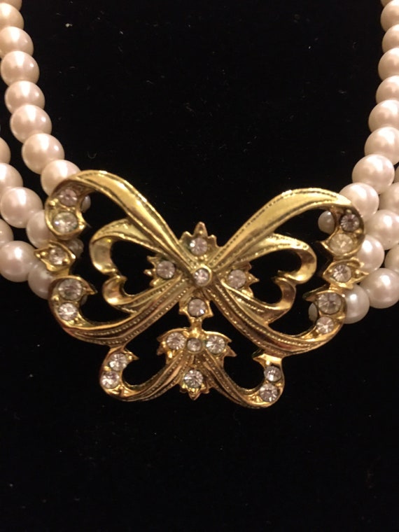 Vintage Nina Ricci Butterfly Faux Pearl Necklace