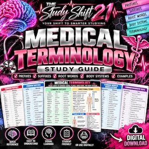 Medical Terminology Study Guide: Visual Prefixes Suffixes Root Words Charts