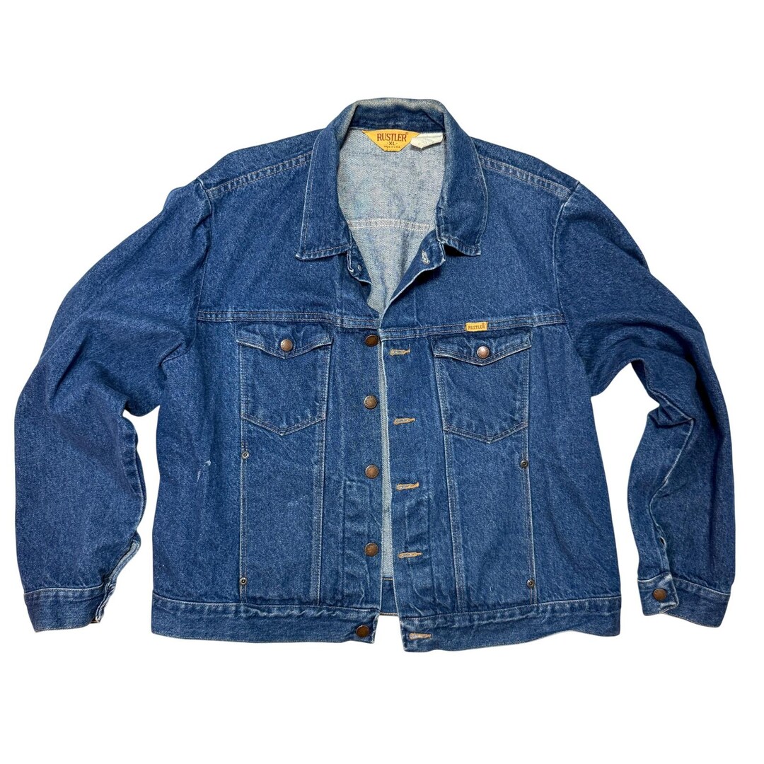 Rustler Jean Jacket Vintage Rustler Denim Jacket L Made in USA 13oz Cotton Blue Jean ...