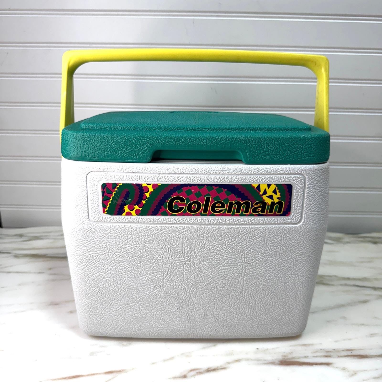 Vintage 1990s Coleman Cooler 16 Qt Yellow Handle Teal Green Lid - Etsy