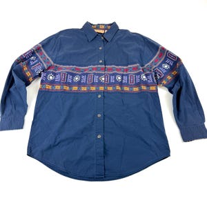 Vintage Cristina Button Down Aztec Tribal Geometric Print Long Sleeve Medium