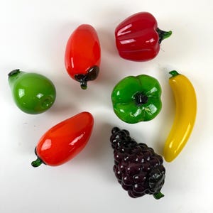 1980s Vintage Hand Blown Glass Fruit & Vegetable Set – Murano Style Colored Glass Decor – 7pc