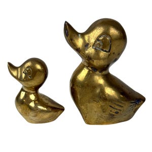 Vintage Brass Mallard Duck Figurine Set – Mama & Baby Ducks – Nursery Décor
