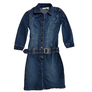 blue denim dress with belt Blue Shiny Tulle Long A-Line Prom Dress, Blue Short Sleeve Evening Dre main image 1