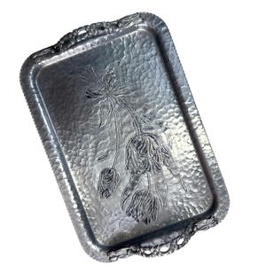 Vintage Rodney Kent Tulip Tray Hammered Aluminum Serving Tray w Embossed Handles