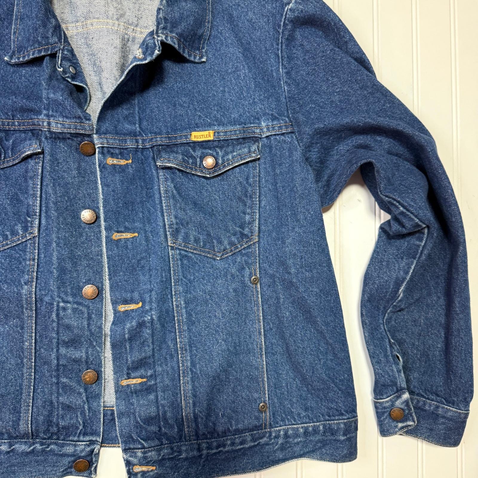 Vintage Rustler Denim Jacket L Made in USA 13oz Cotton Blue Jean 
