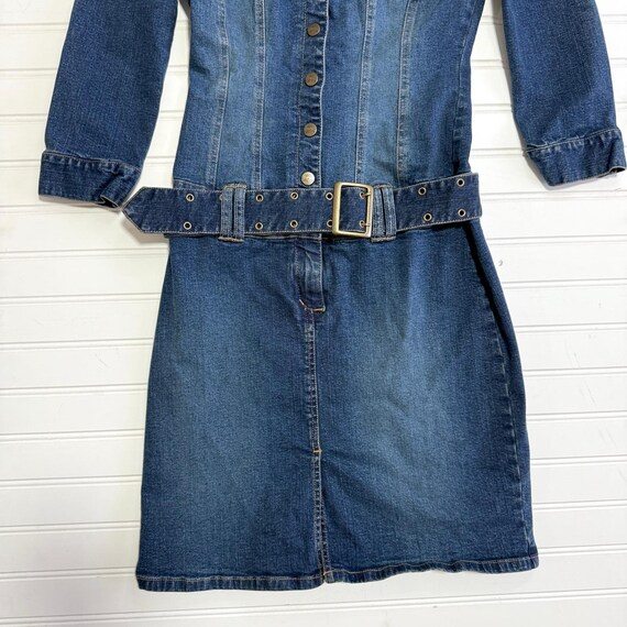 Y2K 00's JLO Jennifer Lopez Denim Dress Belted Button Front Size S