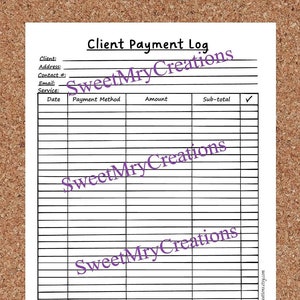 Client Payment Log Printable: Small Business Form (Digital Download)