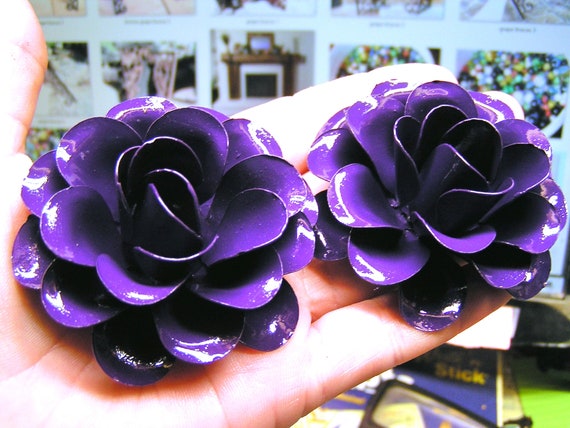 Real Metalic Purple Roses TWO Large Metal Purple Roses Flowers for Accents | Etsy