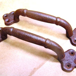 TWO Solid Cast Iron LARGE 9 inch barn door style handles, Rustic Western farmhouse