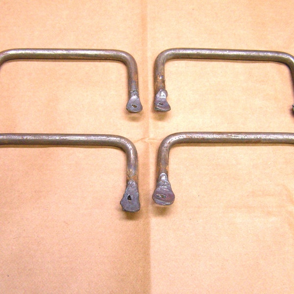 FOUR flat RAW Forged Steel semi-flat or side mounting handles for bowls, serving trays, 3