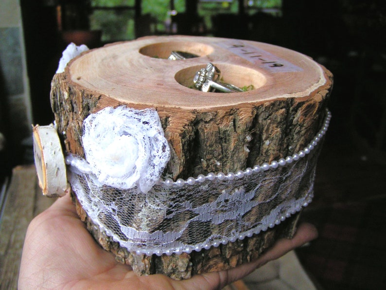 Personalized Ring bearer box Candle Holder Rustic woodland wedding pillow alternative