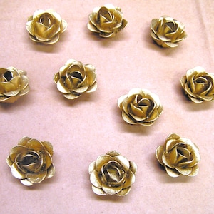 TEN Tiny small gold colored metal flowers for accents, embellishments, crafting, jewelry, art projects, woodworking, arrangements
