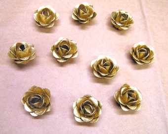 TEN Tiny small gold colored metal flowers for accents, embellishments, crafting, jewelry, art projects, woodworking, arrangements