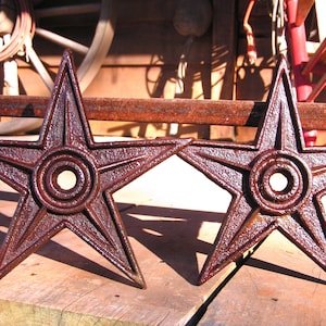 TWO LARGE 9 1/4 inch Cast Iron Western Stars for craft, woodworking, architectural embellishments, 6