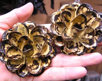 TWO Large metal rose flowers, SUPER Distressed for accents, embellishments, crafting, jewelry, art, weddings, arrangements