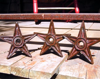3 LARGE Cast Iron Western Stars 6 1/4" for craft, woodworking, architectural embellishments