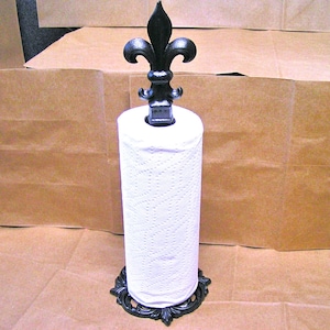 Toallero de papel de hierro bronce, remate de flor de lis