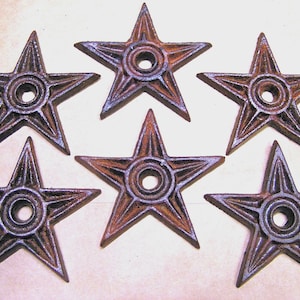 6 Cast Iron Western Stars for craft, woodworking, architectural embellishments