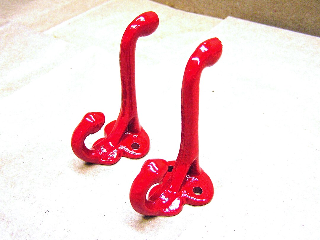 TWO Cast Iron RED Wall Hooks Etsy