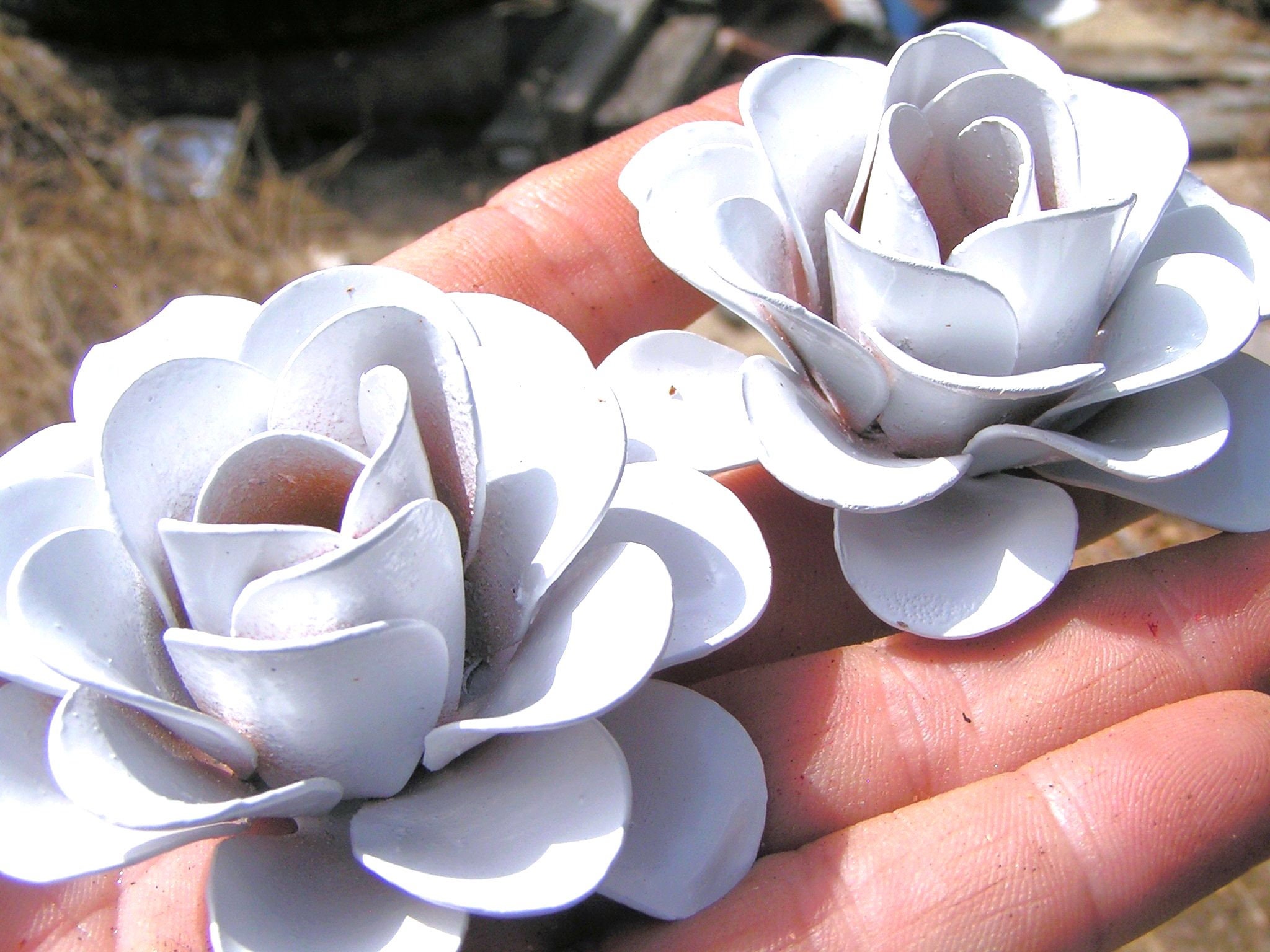 Metalic Paper Roses TWO Large White Roses, Metal Flowers for Accents, Embellishments ...