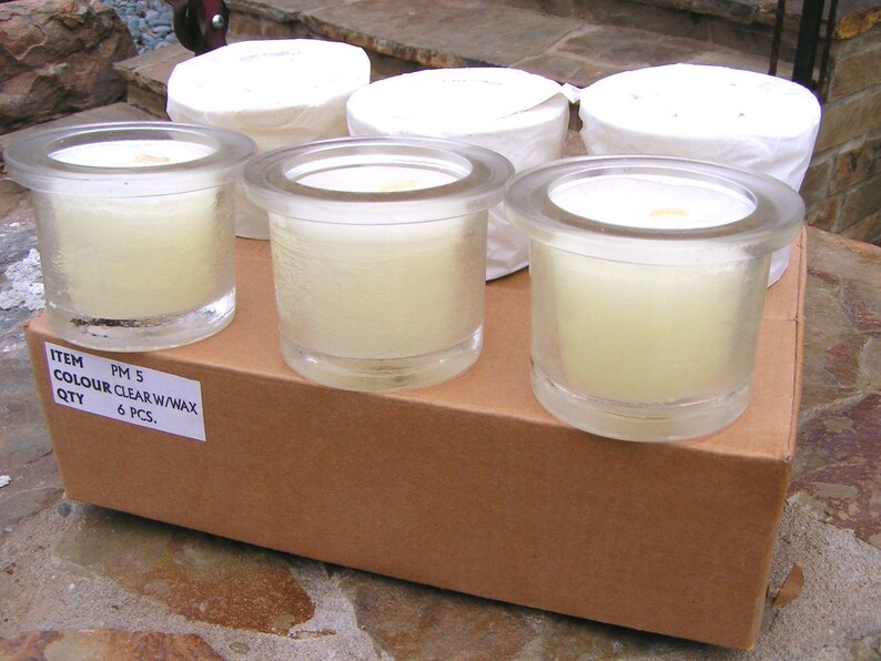 SIX clear glass candle votives for making wood candle holders Etsy