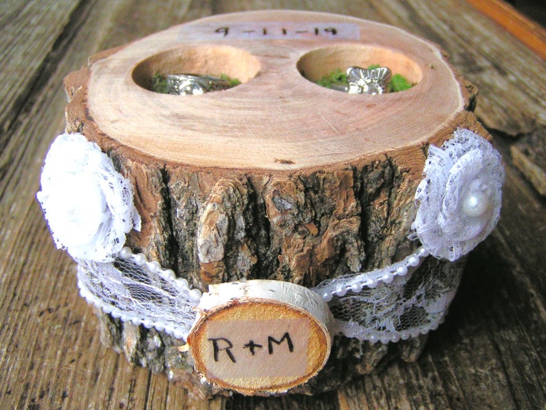 Personalized Ring bearer box Candle Holder Rustic woodland wedding pillow alternative