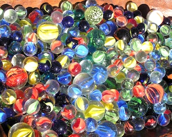 62 glass marbles, Mixed, BIG and small, 5/8" to 1",  New Old stock