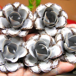 FIVE Medium Grey roses, metal flowers for accents, embellishments, crafting, jewelry, art, woodworking, arrangements, furniture