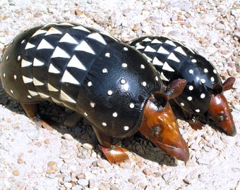 TWO Metal Armadillos, Junk Iron HAND painted Garden Yard art