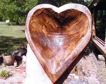 Hand carved wooden heart shaped bowl 2657